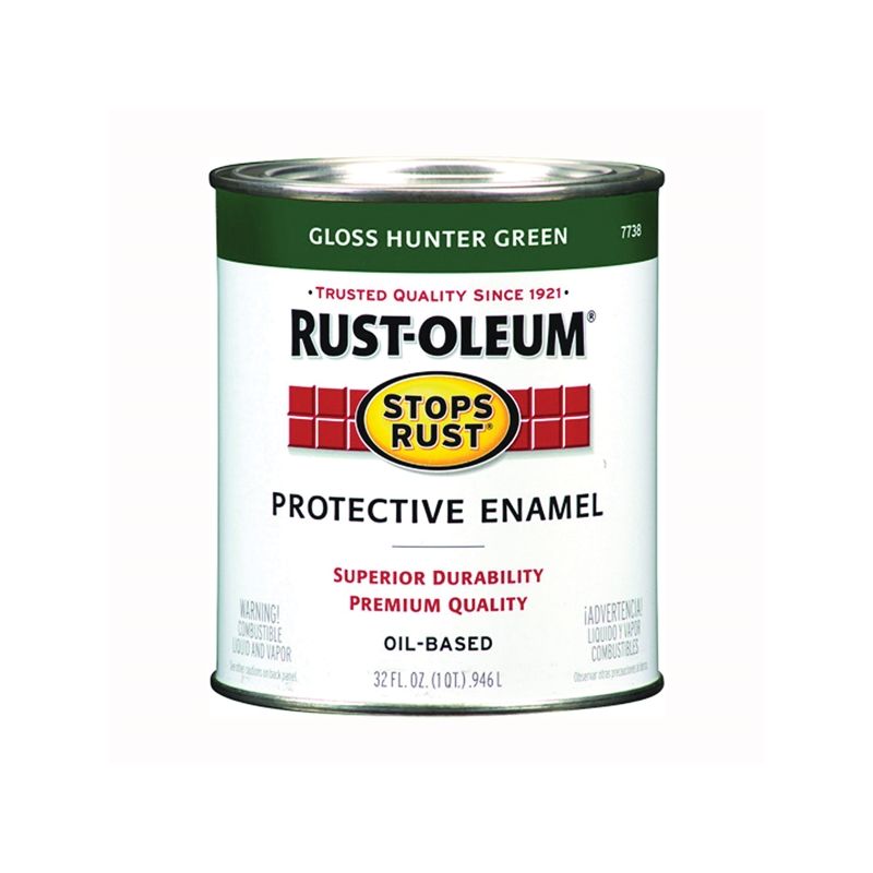 Rust-Oleum Stops Rust 7738502 Enamel Paint, Oil, Gloss, Hunter Green, 1 qt, Can, 50 to 90 sq-ft/qt Coverage Area Hunter Green