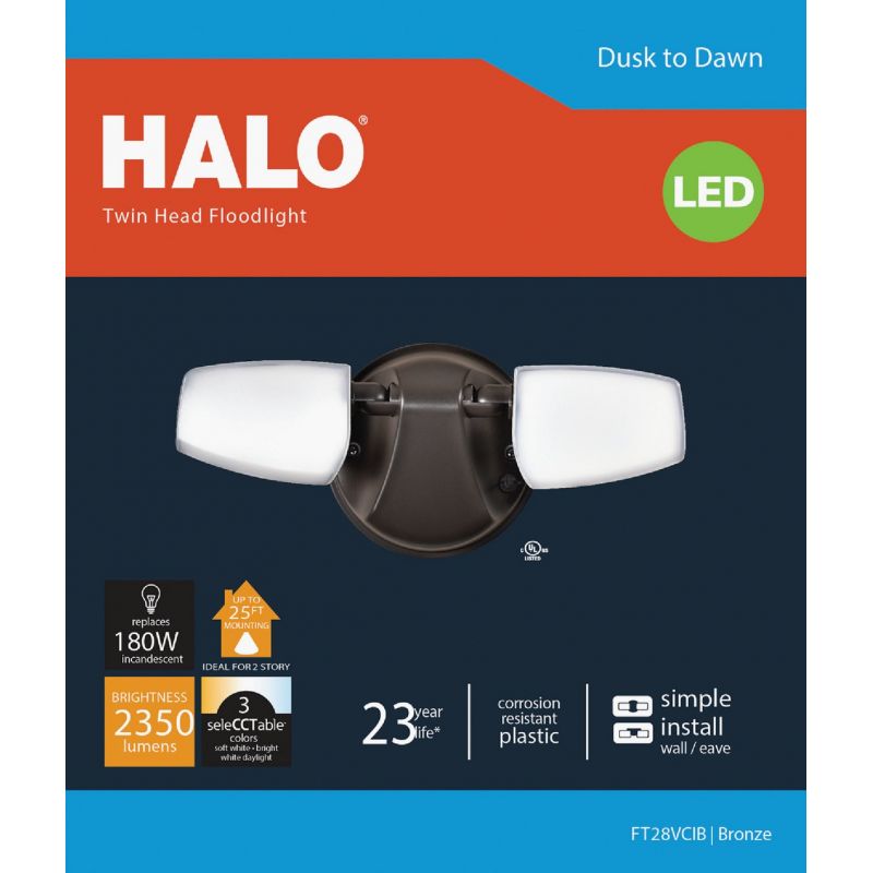 Halo Twin Head Color Temperature Selectable LED Floodlight Fixture Bronze
