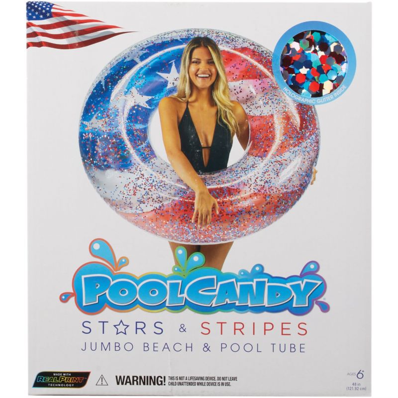 PoolCandy Glitter Stars and Stripes Pool Tube Float Multi, Adult