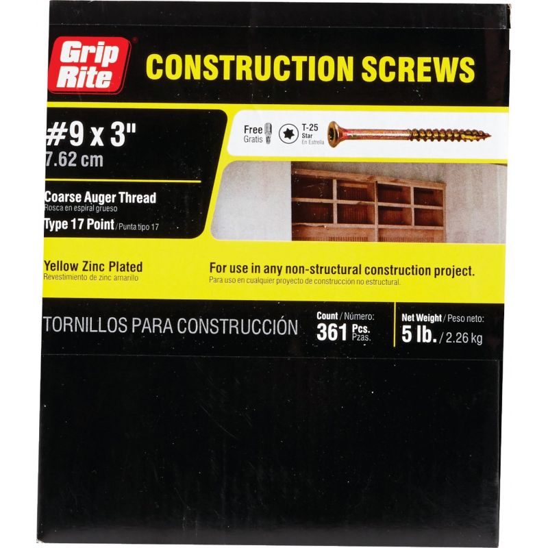 Grip-Rite Gold Construction Wood Screws #9 X 3 In.