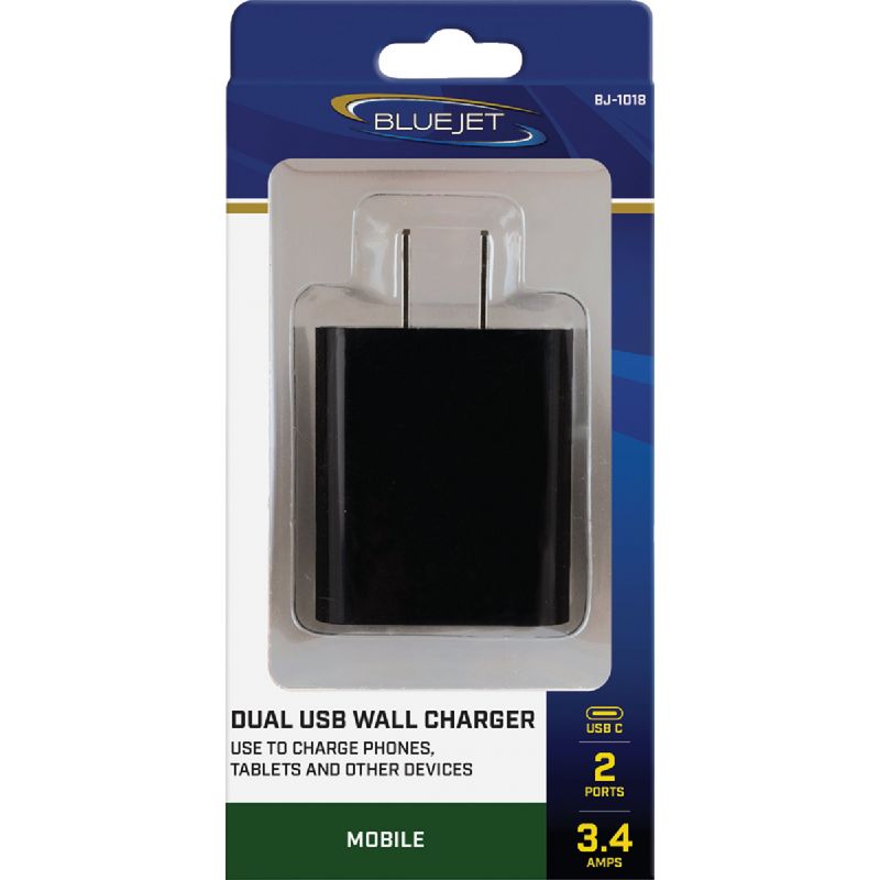 Blue Jet Dual USB Charger Black, 3.4