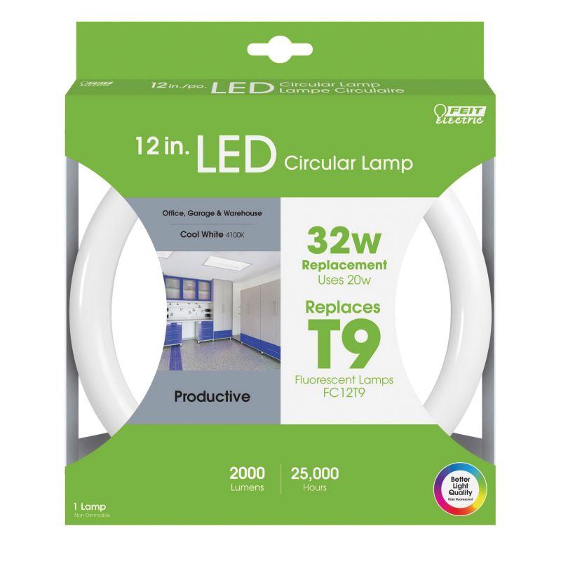 Feit Electric FC12/840/LED LED Bulb, Linear, T9 Lamp, 32 W Equivalent, G10Q Lamp Base, Frosted, Cool White Light (Pack of 4)