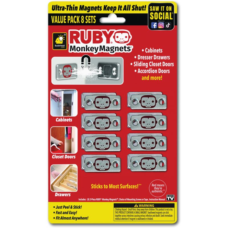 Ruby Monkey Magnets Silver Magnetic Catch