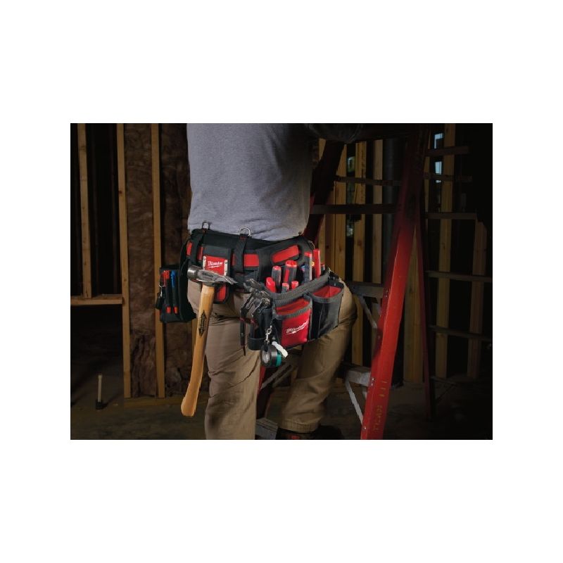 Milwaukee 48-22-8110 Electrician&#039;s Work Belt, 30 to 53 in Waist, Nylon, Black/Red, 29-Pocket Black/Red