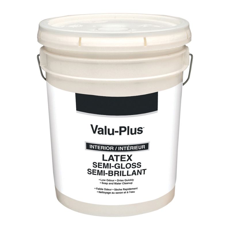 Valspar Value-Plus 457-5GAL Interior Paint, Semi-Gloss, Dover White, 5 gal, Pail, Latex Base, Resists: Mildew, Mold Dover White