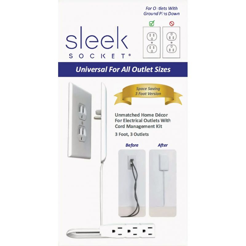 Sleek Socket Multi-Outlet Power Strip with 3 Ft. Cord White, 13A