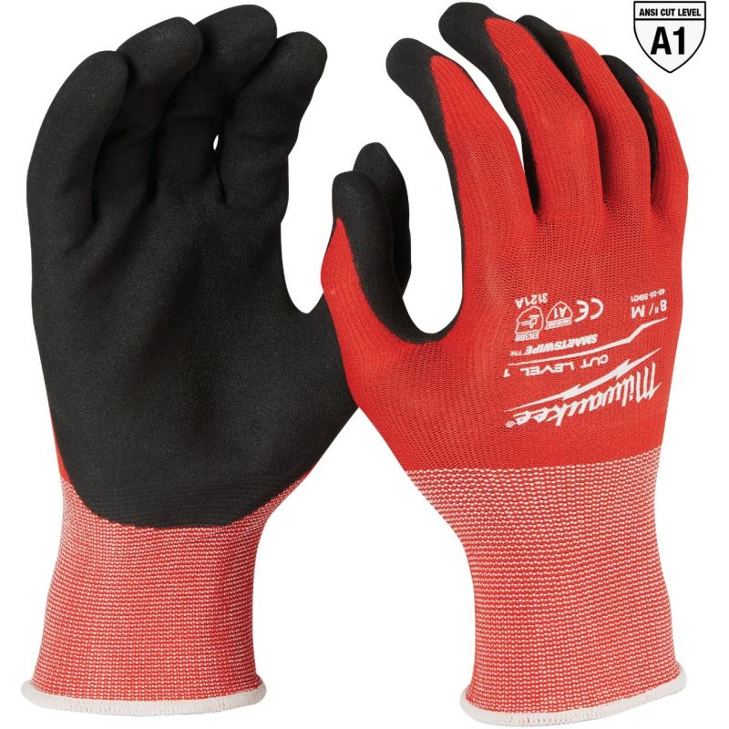 Milwaukee Cut 1 Dipped Work Gloves M, Red &amp; Black