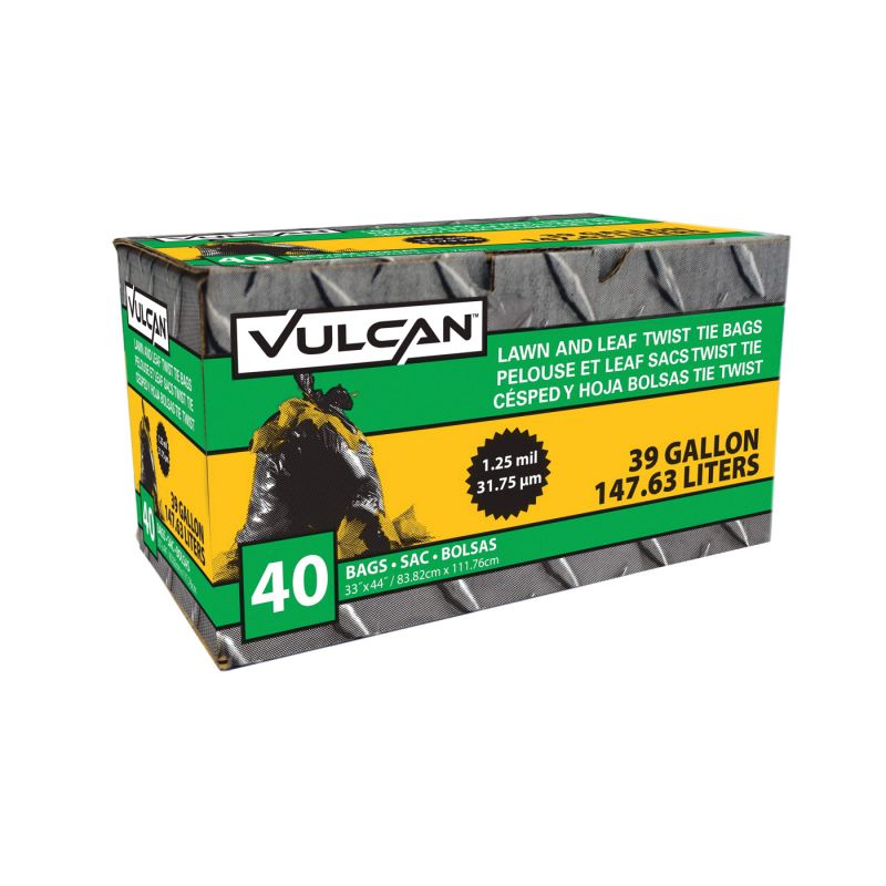 VULCAN FG-03812-05 Lawn and Leaf Bag, 39 gal Capacity, Black 39 Gal, Black