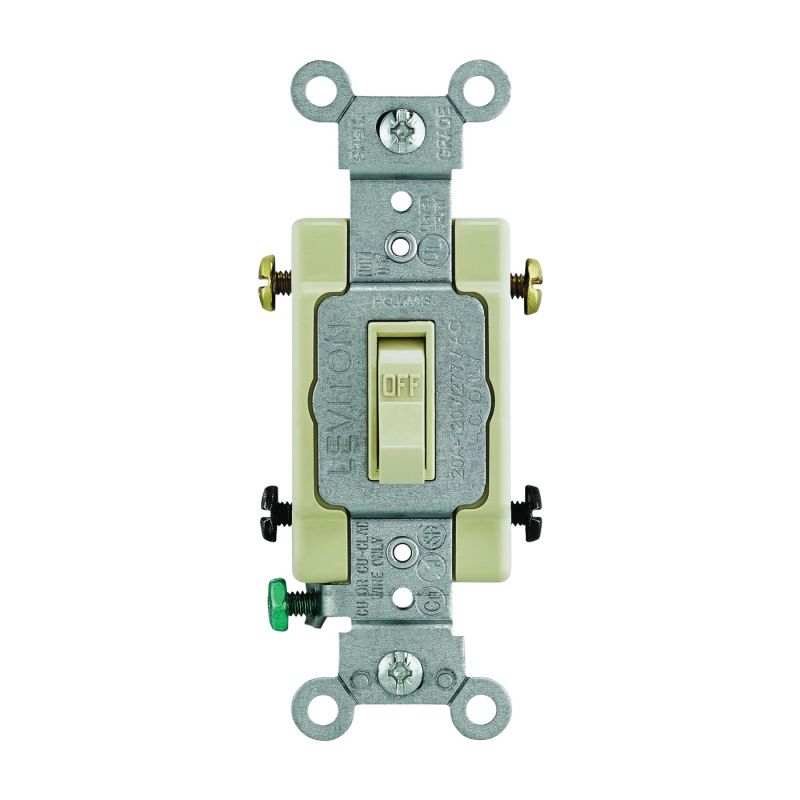 Leviton 54522-2I Switch, 20 A, 120/277 V, Lead Wire Terminal, NEMA WD-1, WD-6, Thermoplastic Housing Material Ivory