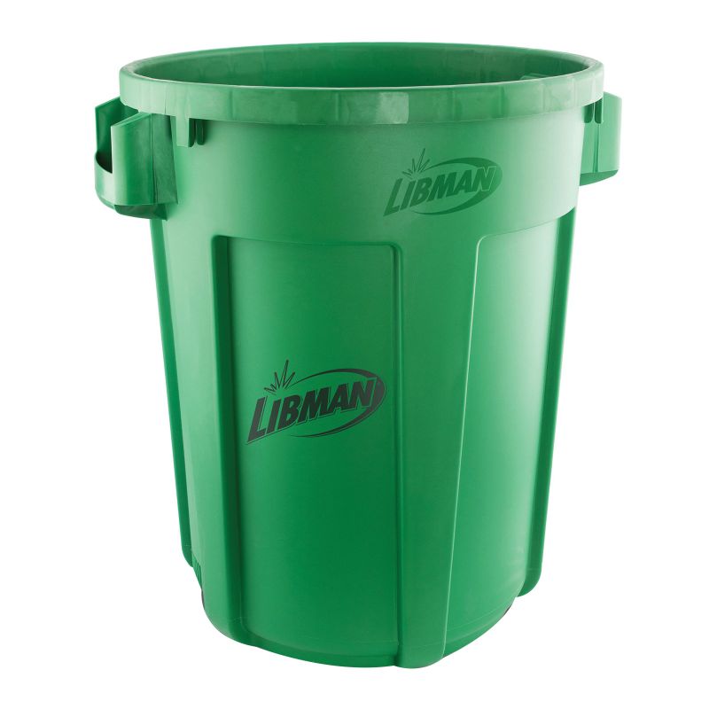 Libman 1465 Trash Can, 32 gal Capacity, Polyethylene, Green, Snap-On Rounded Closure 32 Gal, Green