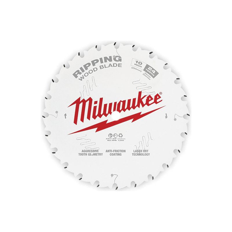 Milwaukee 48-40-1020 Circular Saw Blade, 10 in Dia, 5/8 in Arbor, 24-Teeth, Carbide Cutting Edge