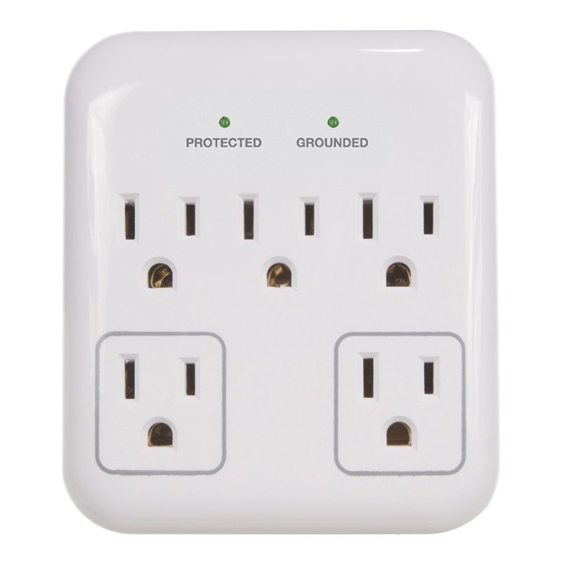 PowerZone OR802155 Tap Surge Protector, 125 V, 15 A, 5-Outlet, 900 Joules Energy, Gray &amp; White Gray &amp; White