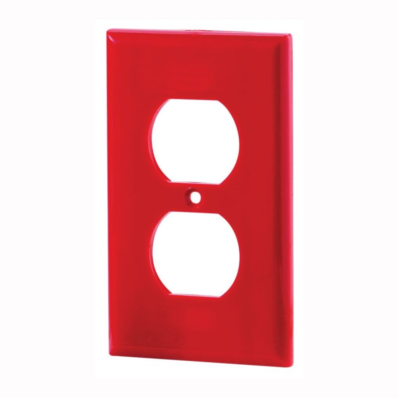 Eaton Wiring Devices 5132RD-BOX Receptacle Wallplate, 4-1/2 in L, 2-3/4 in W, 1 -Gang, Nylon, Red, High-Gloss Red