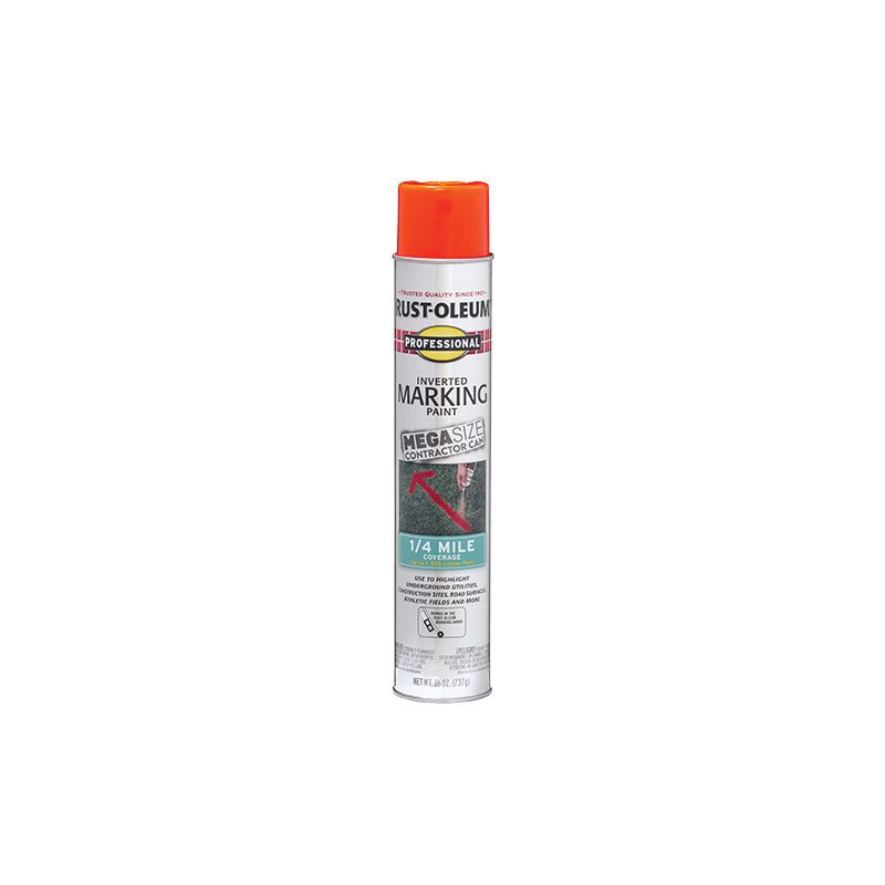 Rust-Oleum 350994 Inverted Marking Spray Paint, Flat/Semi-Gloss, Fluorescent Red/Orange, 26 oz, Can Fluorescent Red/Orange