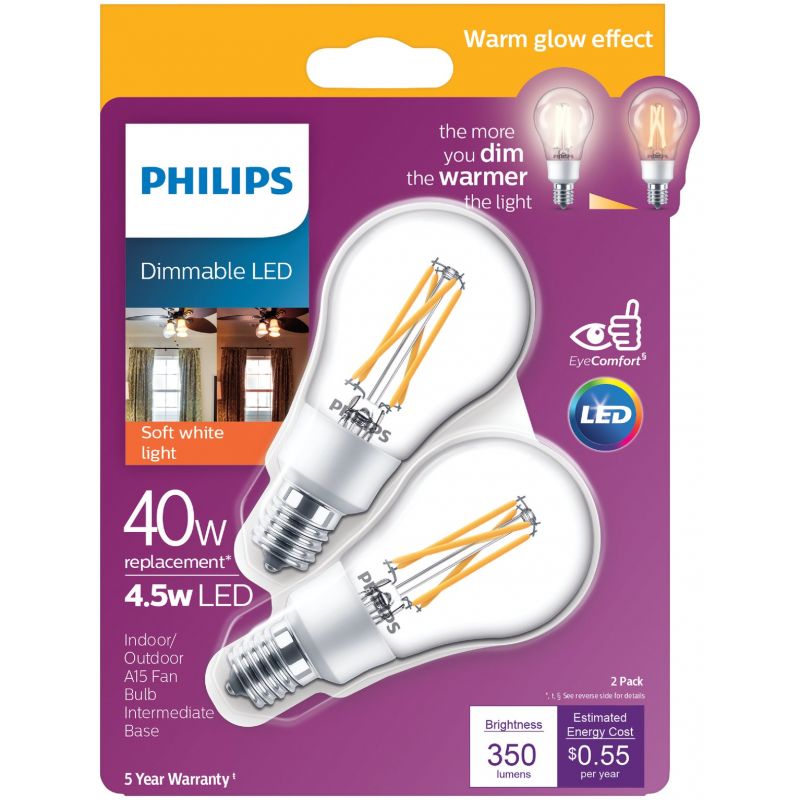 Philips Warm Glow A15 E17 Base LED Light Bulb
