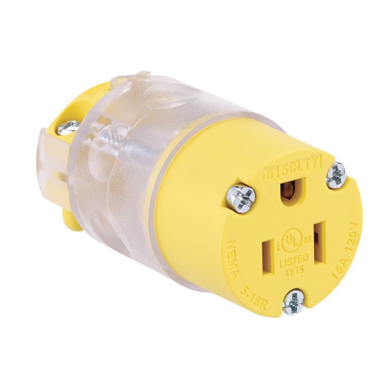 Eaton 515CLTY-F Lighted Connector, 2-Pole, 15 A, 125 VAC, Screw, NEMA: 5-20R, Yellow Yellow