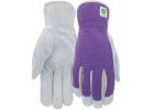 John Deere Women&#039;s Spandex Leather Work Gloves M/L, Purple &amp; Gray