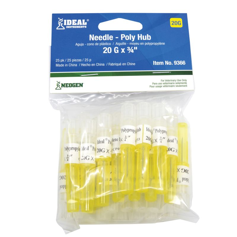 Neogen 9366 Needle, 20 ga, 3/4 in L, 25/PK Yellow
