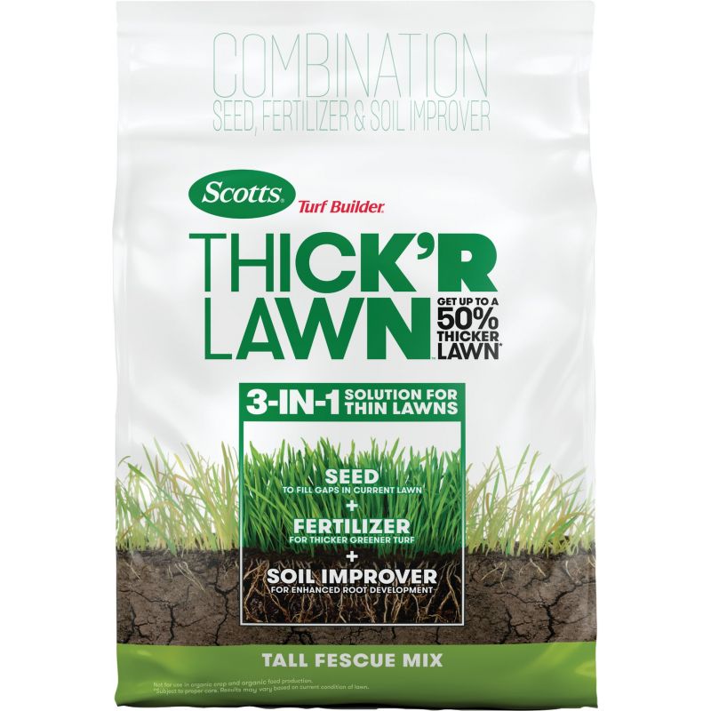 Scotts Turf Builder ThickR Lawn Combination Grass Seed, Fertilizer, &amp; Soil Improver Medium Texture, Dark Green Color