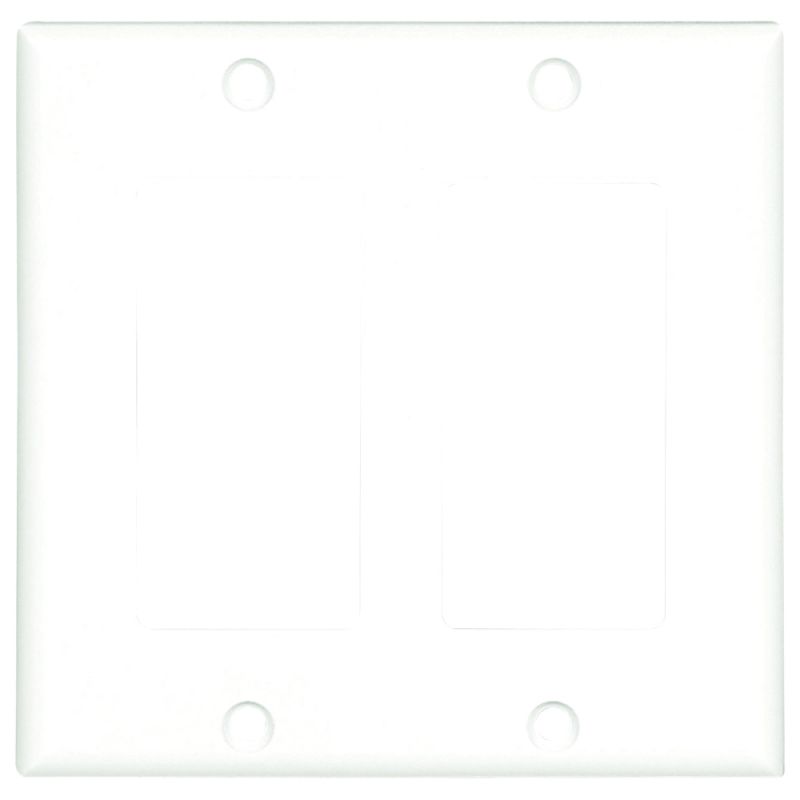 Eaton 2152W-BOX Wallplate, 4-1/2 in L, 4.56 in W, 2-Gang, Thermoset, White, High-Gloss White