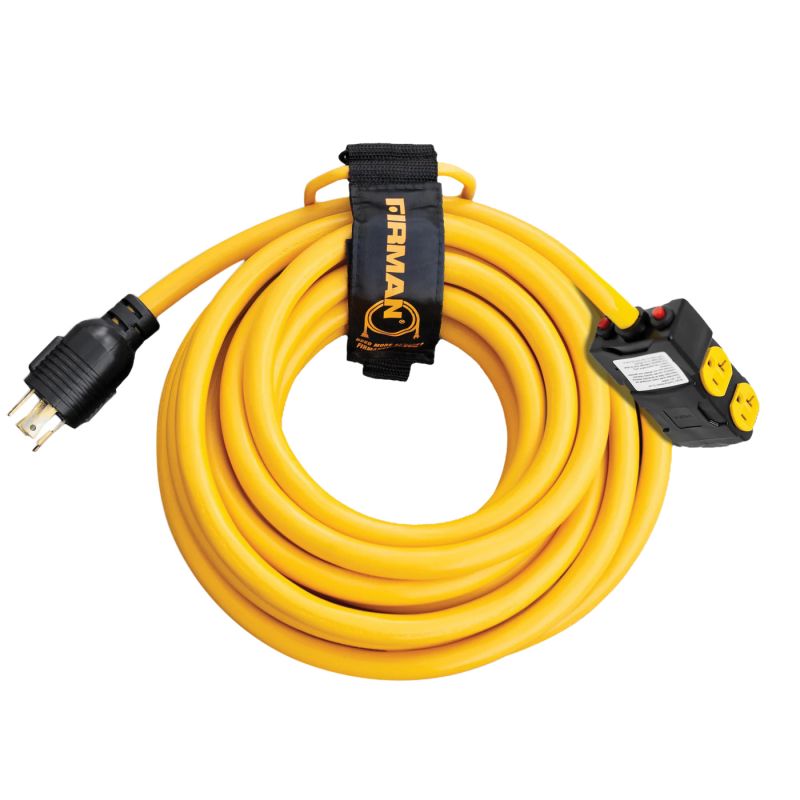 Firman 1195 Power Cord with Storage Strap, 10 ga Wire, 25 ft L, Yellow Sheath