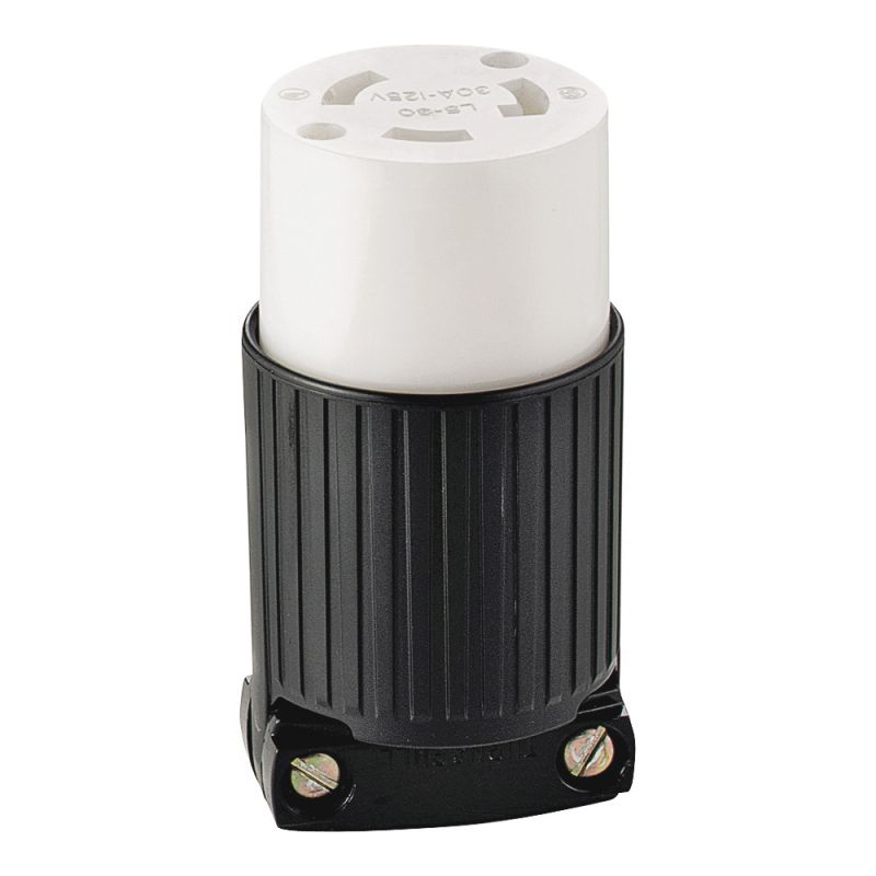 Eaton Wiring Devices L530C Twist Lock Connector, 2 -Pole, 30 A, 125/250 V, NEMA: NEMA L5-30, Black/White Black/White