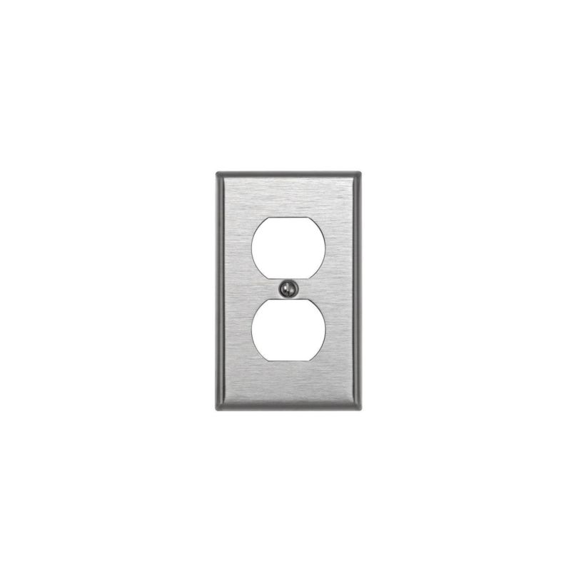 Leviton 84003 Receptacle Wallplate, 4-1/2 in L, 2-3/4 in W, 1 -Gang, 430 Stainless Steel, Silver, Brushed Satin Silver