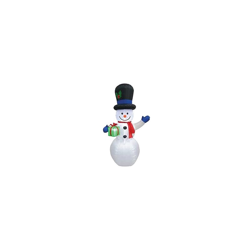 Hometown Holidays 90841 Christmas Inflatable Snowman w/Giftbox, 6 ft H, Nylon, White, Super LED Bulb White