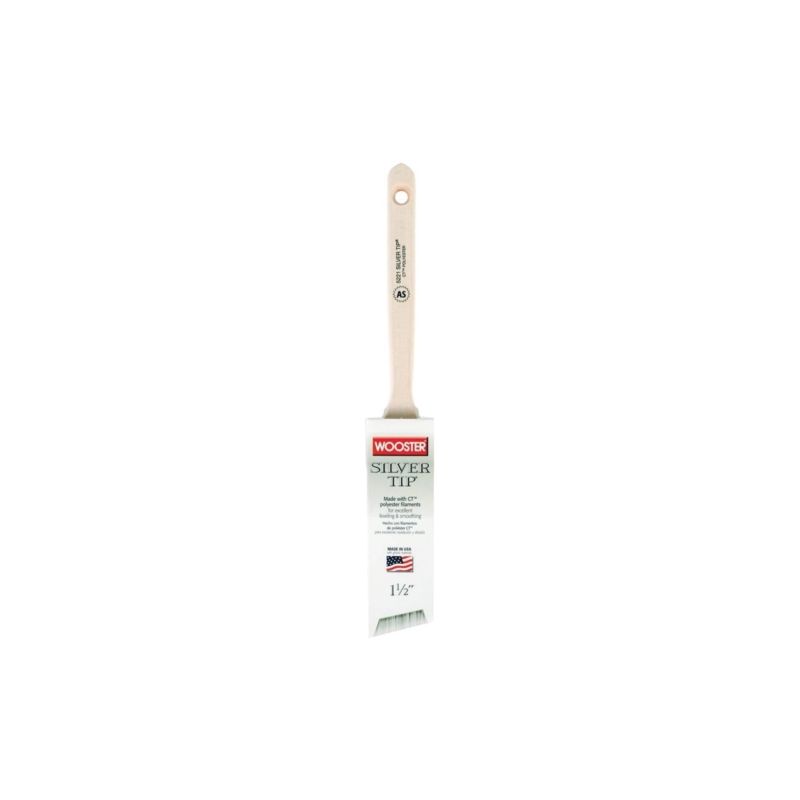Wooster 5221-1-1/2 Paint Brush, 1-1/2 in W, 2-7/16 in L Bristle, Polyester Bristle, Sash Handle Silver/White