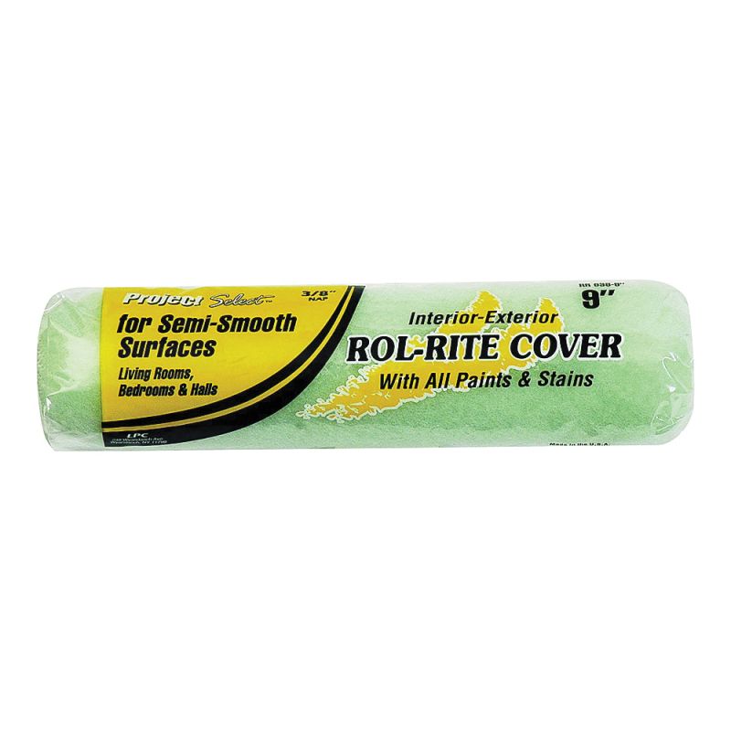 Linzer RR 938 Paint Roller Cover, 3/8 in Thick Nap, 9 in L, Knit Fabric Cover, Green Green