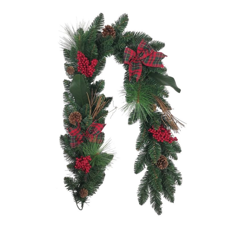Hometown Holidays 38703 Garland, Twigs Berry Bows, 5 ft Green (Pack of 12)