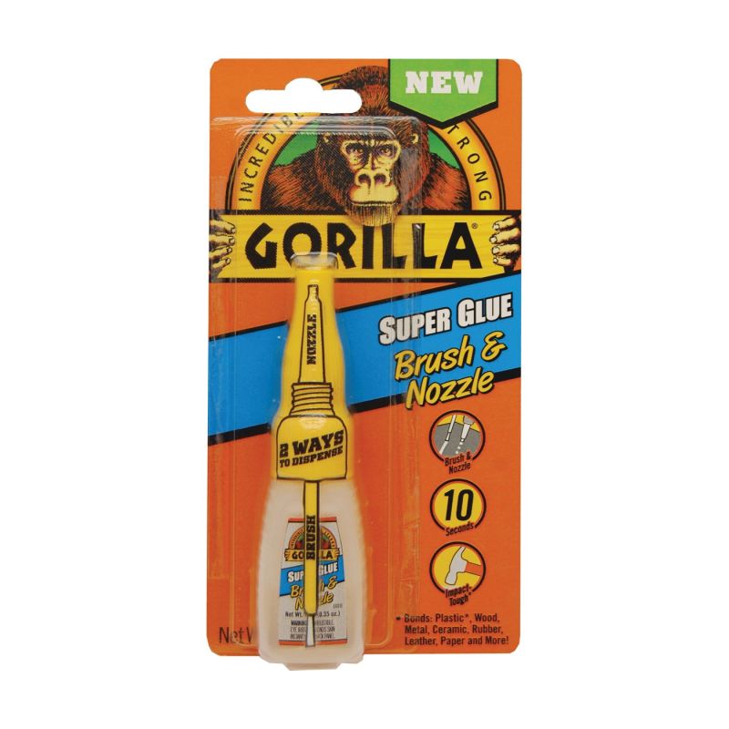 Gorilla 7500102 Super Glue Brush and Nozzle, Liquid, Irritating, Straw/White Water, 10 g Bottle Straw/White Water