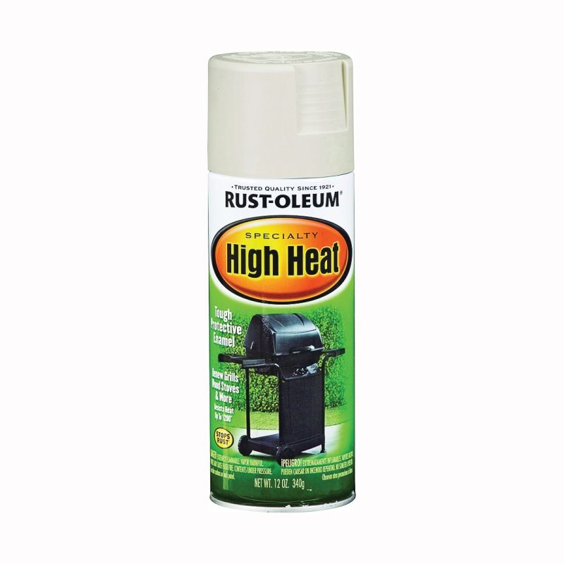Rust-Oleum 7750830 High Heat Spray Paint, Satin, Almond, 12 oz, Can, Oil Almond