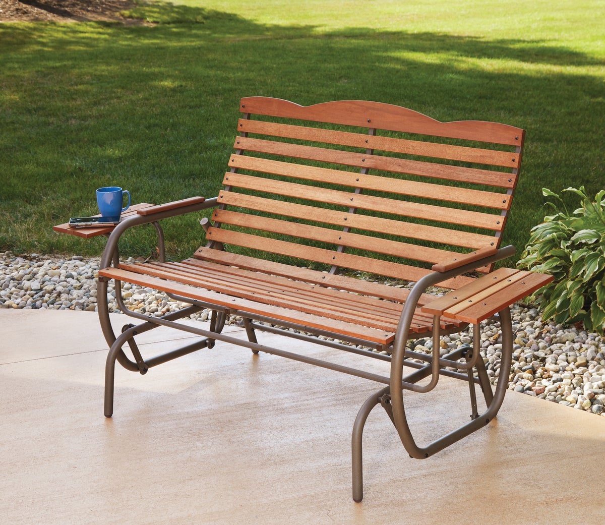 jack post wooden glider bench with trays