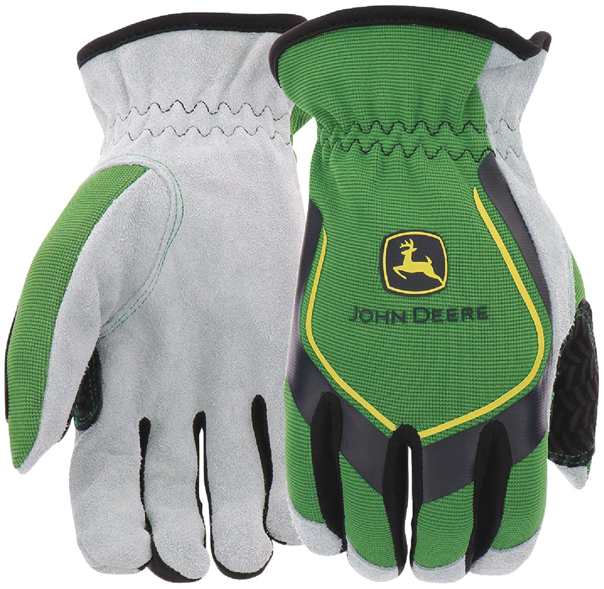 John Deere Leather Work Gloves L, Green & Gray