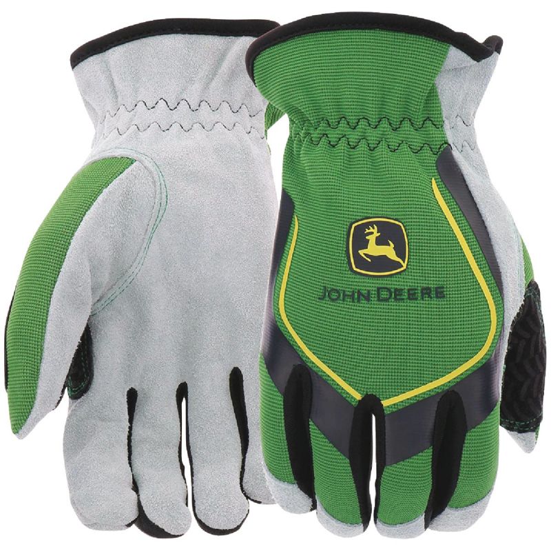 John Deere Leather Work Gloves XL, Green &amp; Gray