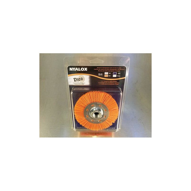 Dico 7200077 Wheel Brush, 4-1/2 in Dia, 5/8-11 Arbor/Shank, Nyalox Bristle Orange