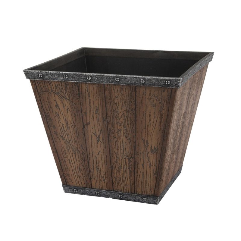 Landscapers Select S17050410-01-B Square Barn Planter, 8-1/2 in H, 10 in W, Square, High-Density Resin, Brown, Brown 10 In W X 10 In D X 8-1/2 In H, 0.247 Cu-ft, Brown