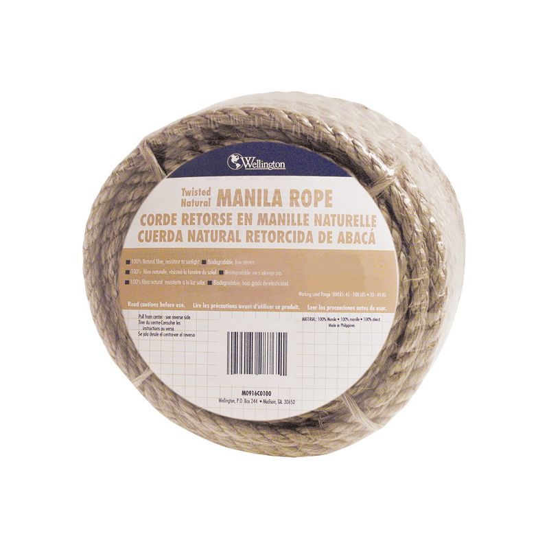 T.W. Evans Cordage 26-001 Rope, 1/4 in Dia, 50 ft L, 54 lb Working Load, Manila, Natural Natural