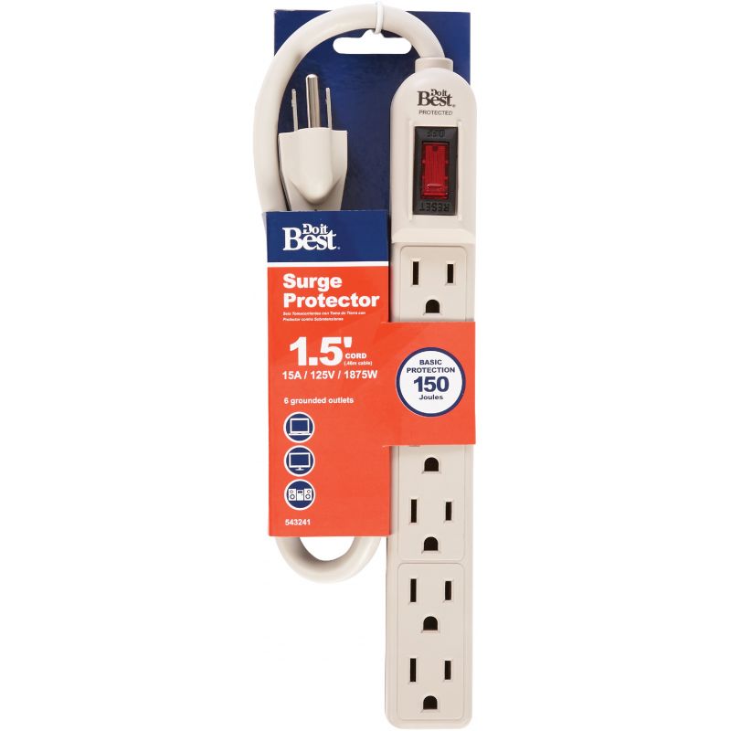 Do it Grounded 6-Outlet Surge Protector Strip Gray, 15