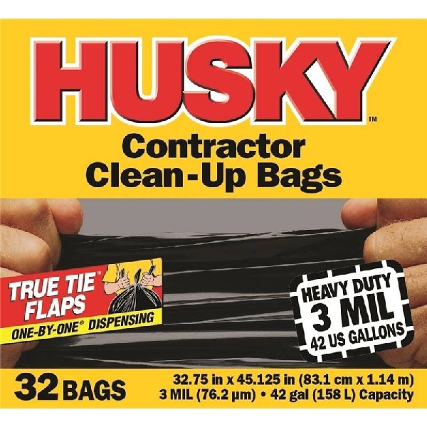 Husky HK18XDS050W Drawstring Compactor Trash Bags, White, 18