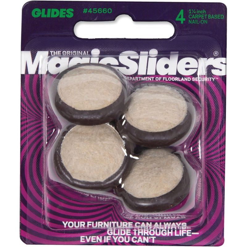 Magic Sliders Carpet Based Nail-On Glide 1-1/4 In., Black