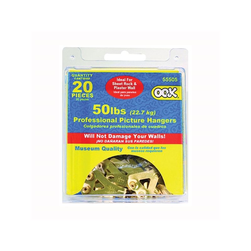 OOK 55505 Picture Hanger, 50 lb, Steel, Brass, Gold, 20/PK Gold