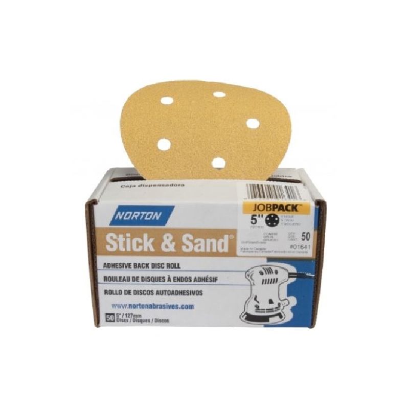 Norton Stick &amp; Sand Series 07660701643 Sanding Disc, 5 in Dia, Coated, 100 Grit, Medium, Aluminum Oxide Abrasive