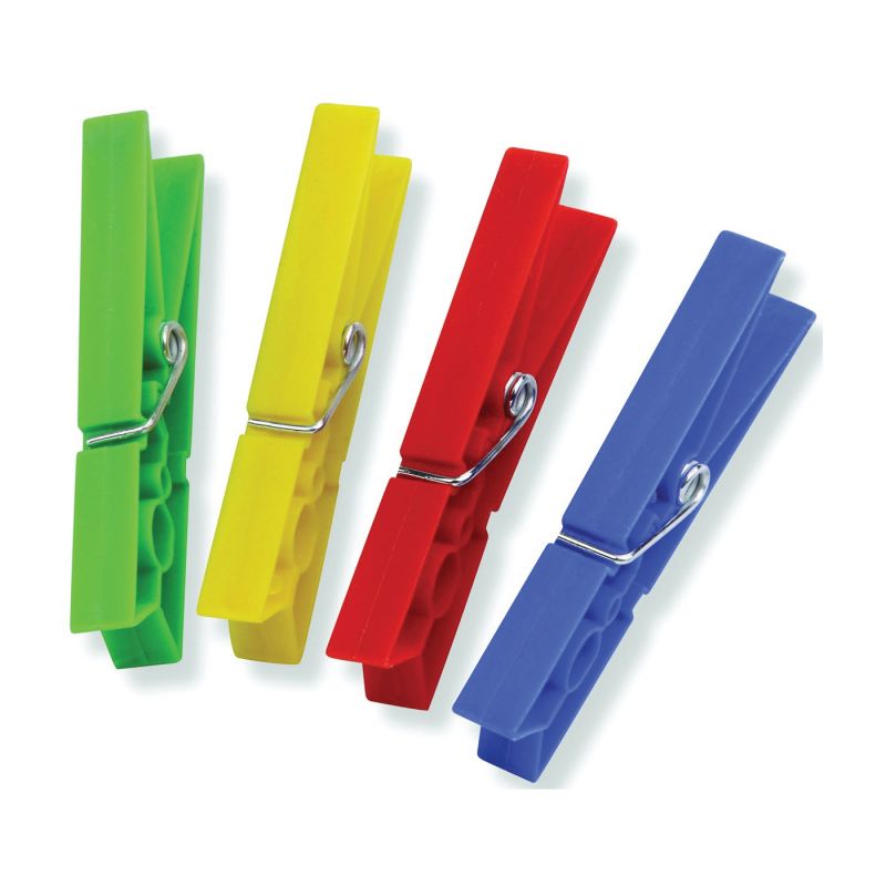 Honey-Can-Do DRY-01410 Classic Clothespin, 0.79 in W, 3.31 in L, Plastic, Blue/Green/Red/Yellow Blue/Green/Red/Yellow