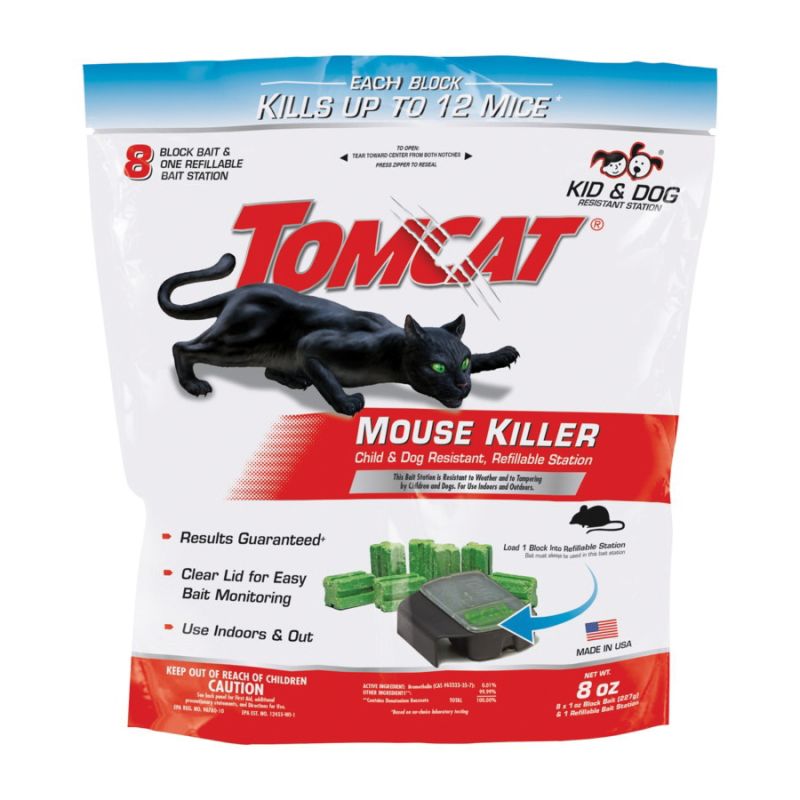 Tomcat 0372010 Mouse Bait Station Refill, 8-1/4 in W, 8.5 in H, 8 oz Bait, Plastic, Black Black