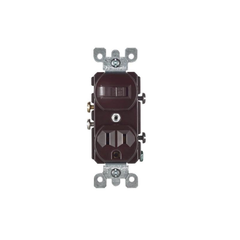 Leviton S00-05225-00S Combination Switch/Receptacle, 1 -Pole, 15 A, 120 V Switch, 125 V Receptacle, Brown Brown