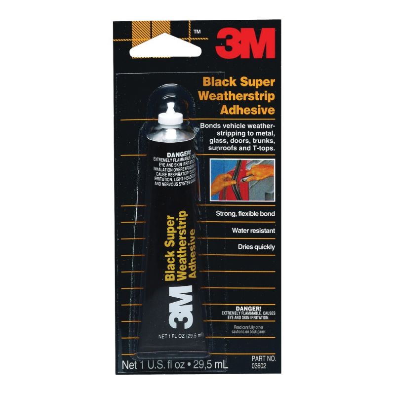 3M 03602 Weatherstrip Adhesive, Liquid, Sweet Petroleum, Heavy Black, 1 oz Tube Heavy Black