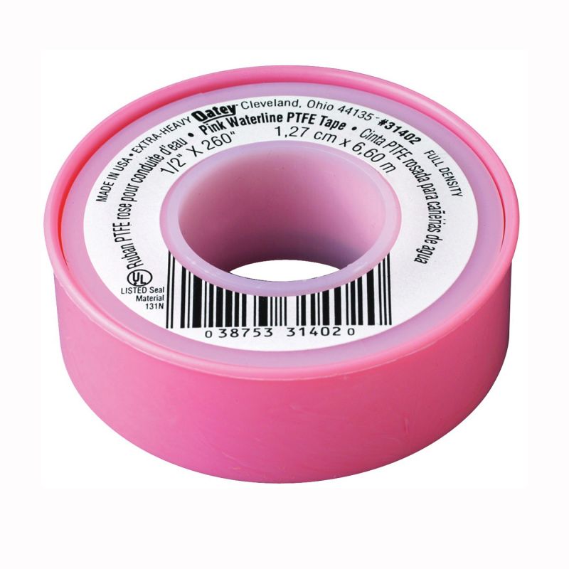 Oatey 31402D Thread Seal Tape, 260 in L, 1/2 in W, PTFE, Pink Pink