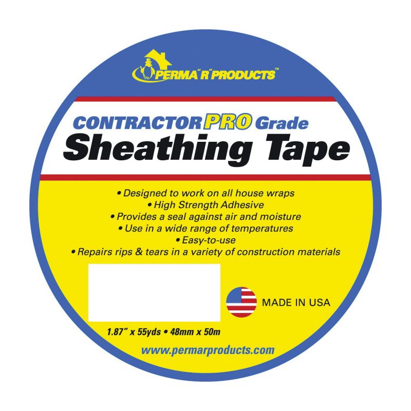 Perma R Products 18755 Sheathing Tape, 55 yds L, 1.87 in W, Polypropylene Backing, White White